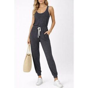 MONROW Supersoft Rayon Cotton Tank Jumpsuit Charcoal Gray XS Revolve